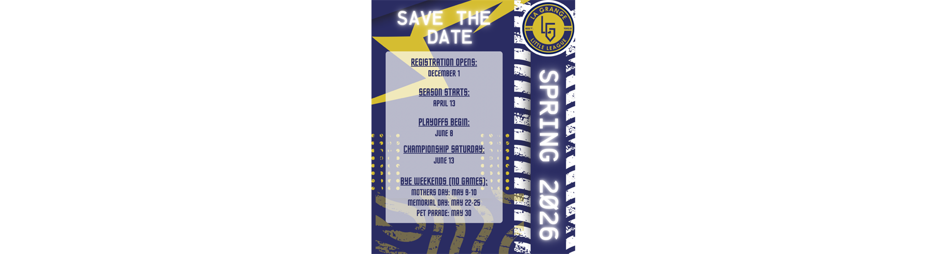 Save The Date- 2026 Spring Season Dates